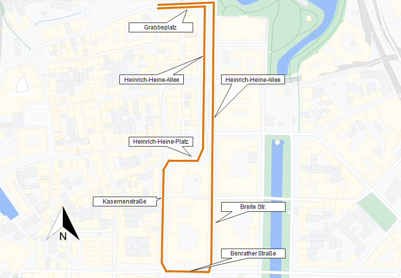 Karte Streckenverlauf Messfahrt in Düsseldorf